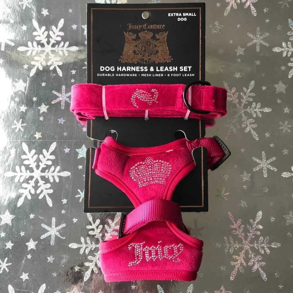 Juicy Couture Harness and Leash Set Mesh Liner Velour Pink Extra Small - Picture 1 of 3